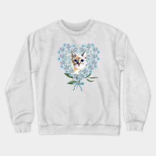 Cat & Forget Me Not Heart Crewneck Sweatshirt